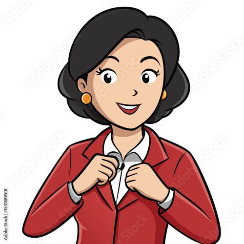 Professional woman adjusting her cufflink, a quick moment of readiness and attention to detail, showing composure and professional polish.