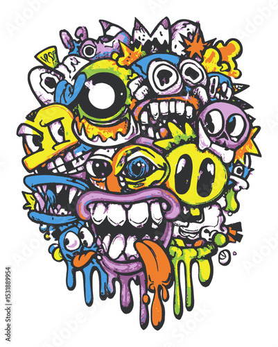 Colorful Abstract Faces in Playful Expression with Dripping Paint Effects