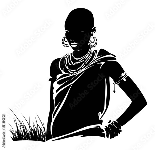Elegant Silhouette of a Woman in Traditional Attire with Jewelry Accents