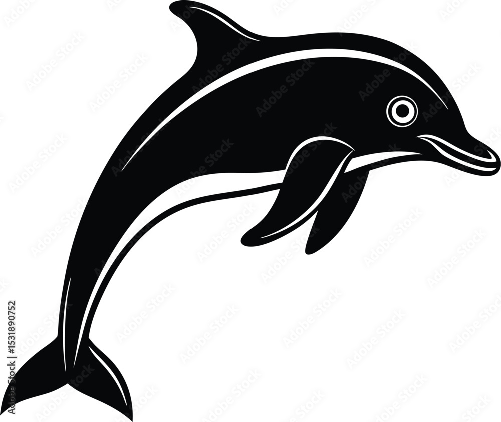 Obraz premium Black and white silhouette of a dolphin leaping from the water