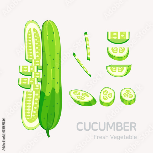 Cucumber set. Flat style graphic. Vector format.