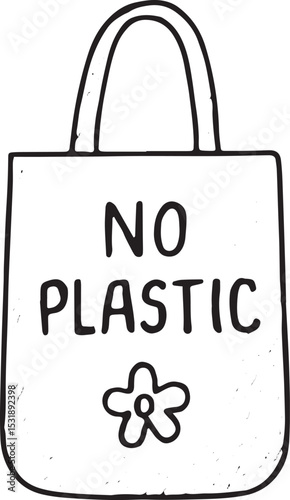 A sturdy reusable shopping bag with a "NO PLASTIC" label, perfect for eco-friendly shopping, zero-waste movements, and sustainable product designs