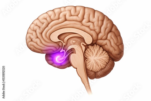 High-quality medical illustration showing activation of the amygdala in the human brain, related to fear, anxiety, and emotional processing. Ideal for neuroscience, psychology, and medical education.