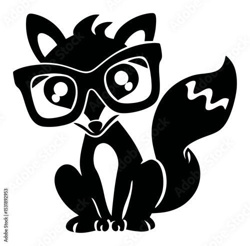 Playful Cartoon Silhouette of a Fox with Glasses in Black and White