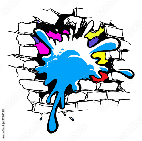 Colorful Graffiti Splash on Brick Wall with Vector Illustration Design