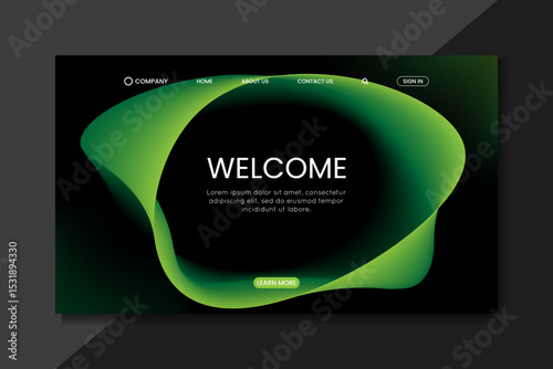 Modern Web Landing Page with Abstract Green Gradient Wave Design
