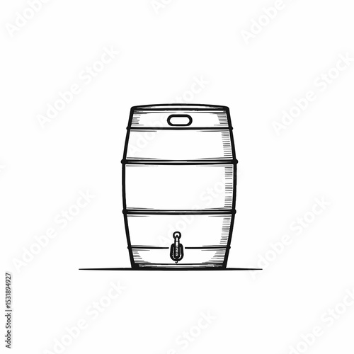 Wooden barrel with tap for beverage storage in minimalist design  