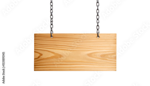Empty wooden signboard hanging on a chain.