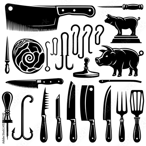 set of kitchen tools silhouettes