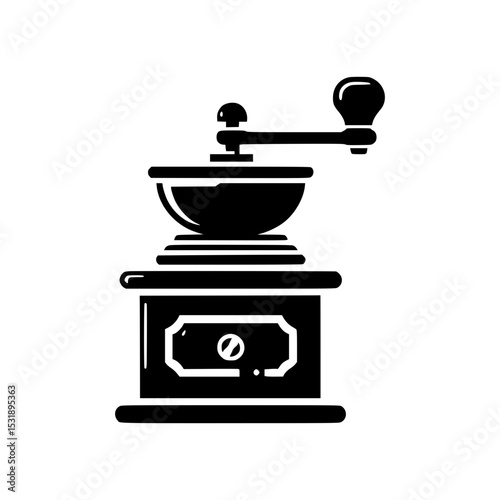 Manual coffee grinder icon black and white