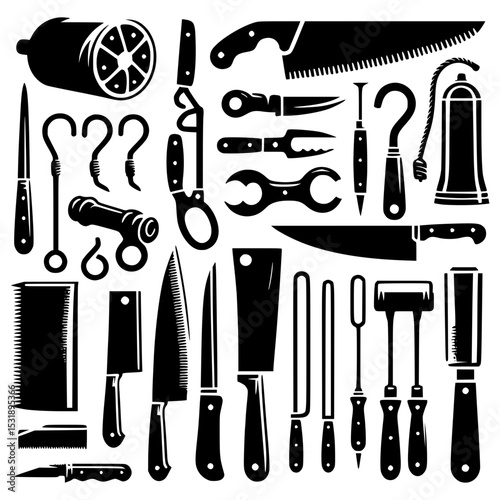 Butcher shop tools and equipment collection