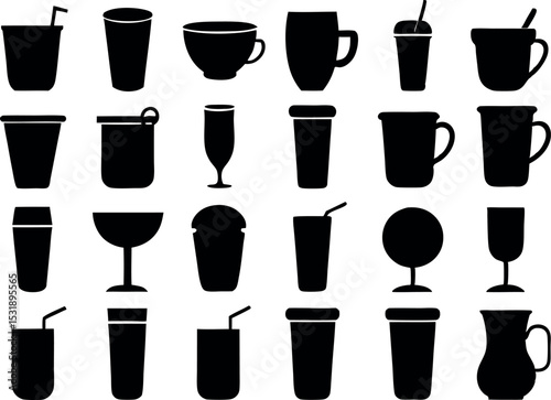 set of drink glasses icons. drinks icons set silhouette 