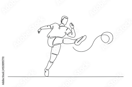 Football player in action in continuous one line drawing. Single line art illustration of soccer player. Editable vector.