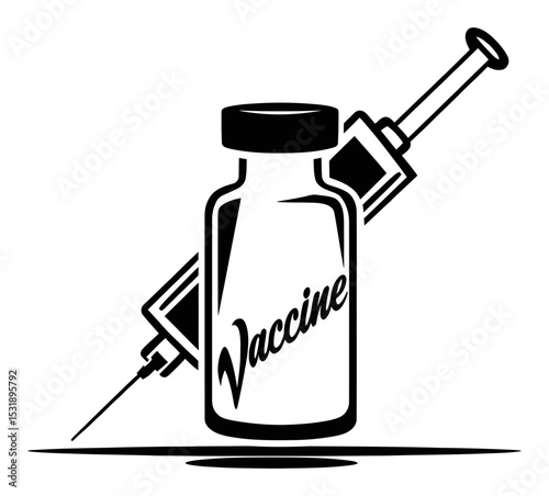 Injection Bottle with Vaccine and Syringe for Health and Medical Themes