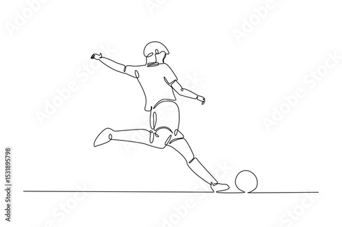 Football player in action in continuous one line drawing. Single line art illustration of soccer player. Editable vector.