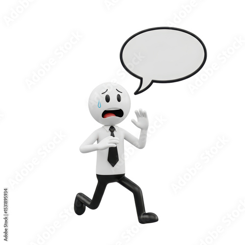 Anxious Cartoon Man Running with Speech Bubble in White Background