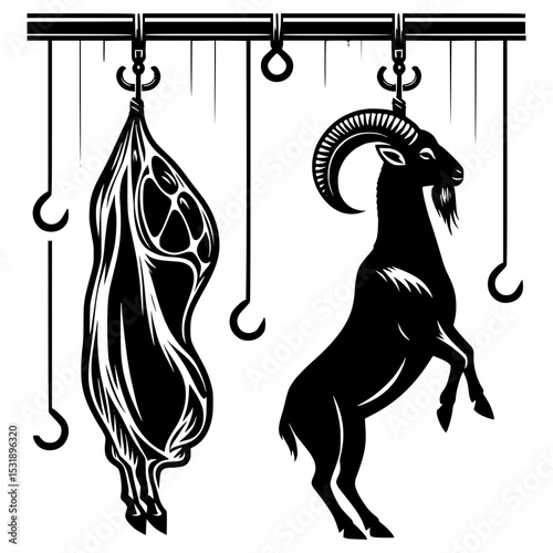 Hanging goat butcherer shop black color vector 