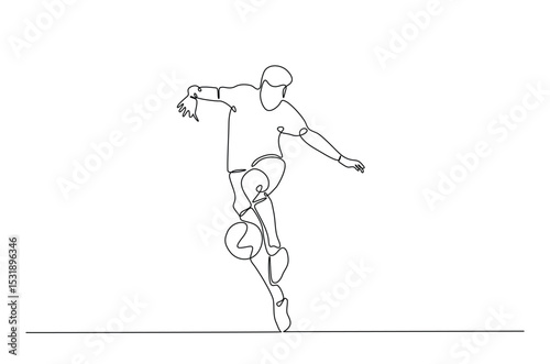 Football player in action in continuous one line drawing. Single line art illustration of soccer player. Editable vector.