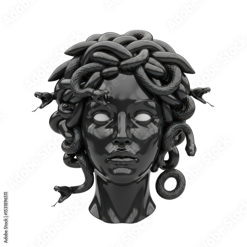 Black Medusa Head Sculpture with Snakes in Classic Mythology Style