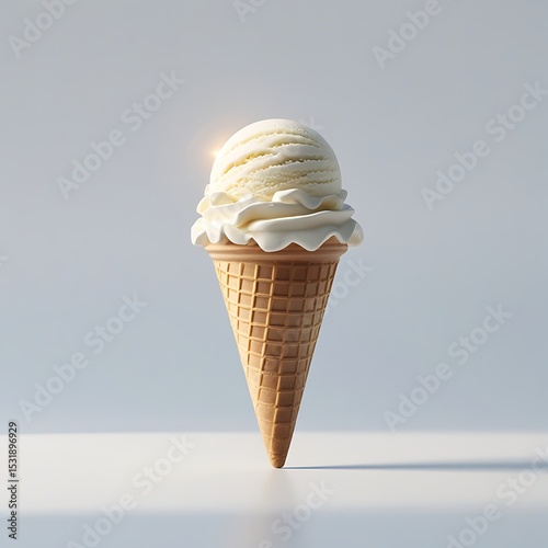 High-resolution ice cream cone mockup with vanilla scoop and white backdrop, ideal for branding and menu design.