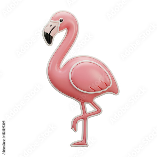 Cartoon Pink Flamingo Figure Standing on One Leg Decor