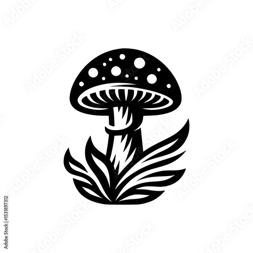 Stylized black and white mushroom illustration