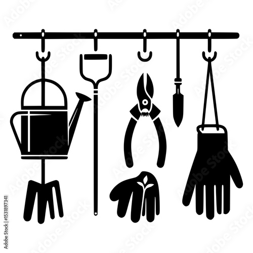 Gardening tools hanging organizer silhouette