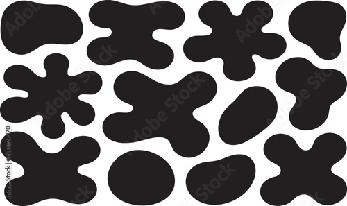 Abstract Black Shapes on White Background Organic Blob Pattern Design
