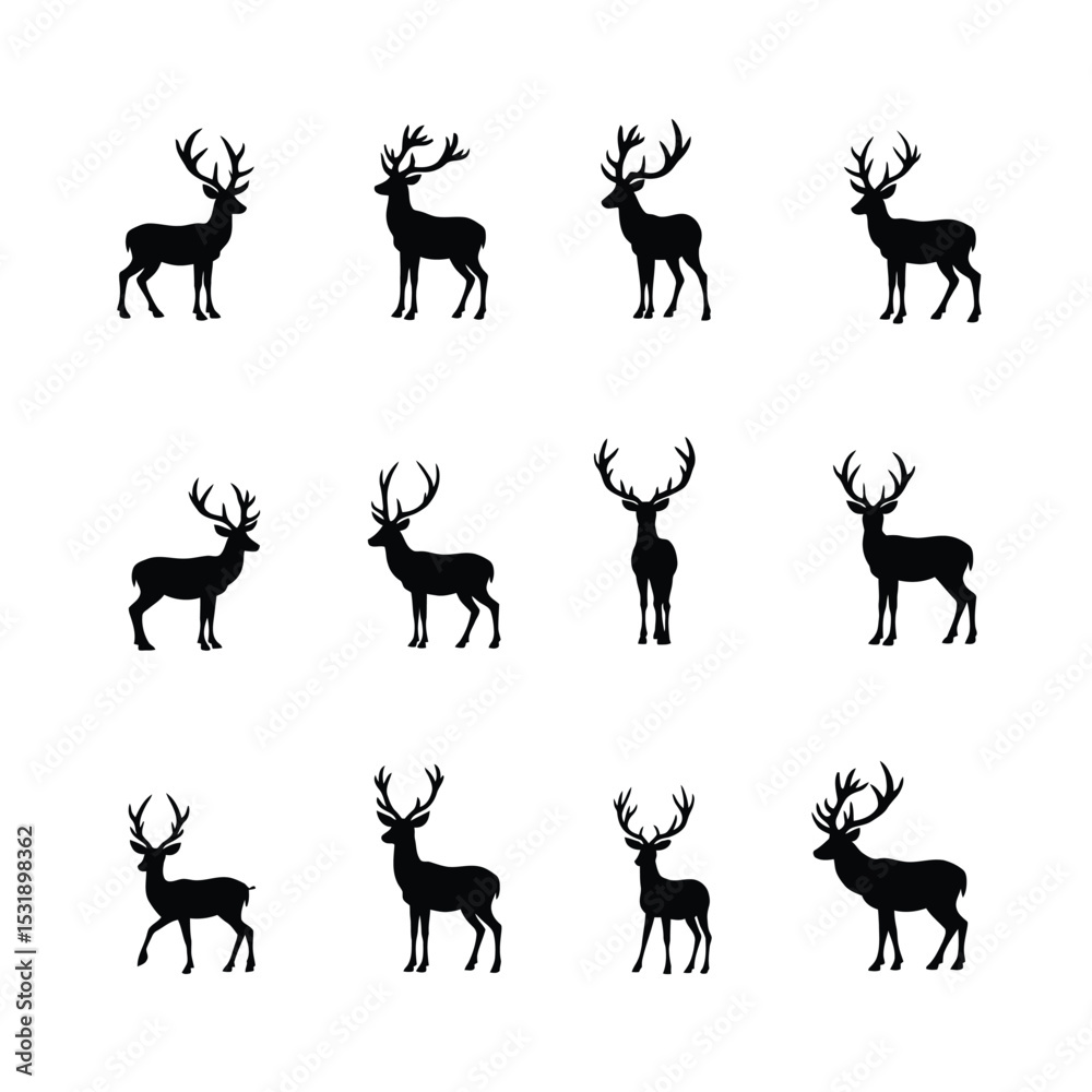Naklejka premium Twelve elegant deer silhouettes a perfect set