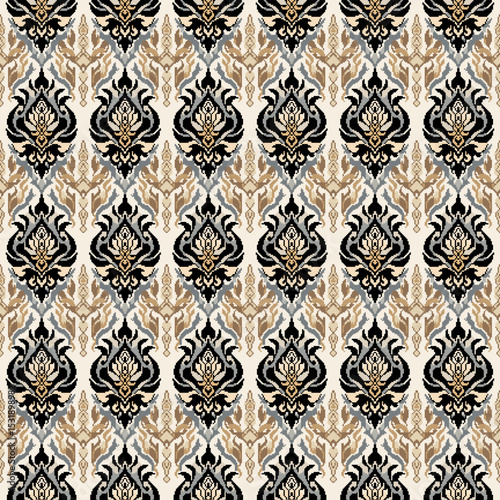 Thai art style pixel traditional tribal seamless style pattern style Thai art