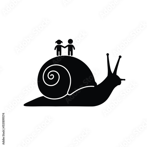 Children riding snail shell slow journey adventure