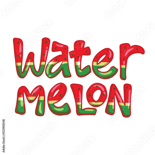 Vector illustration of watermelon text in the shape of red lettering.