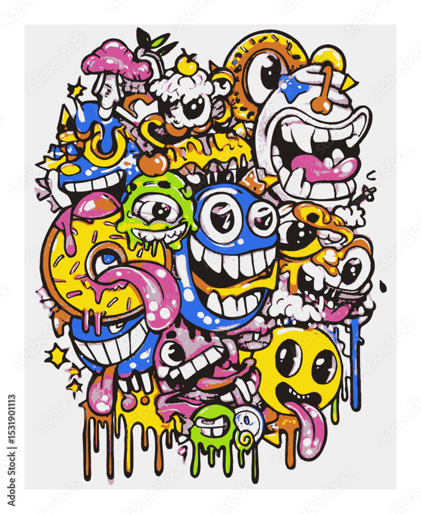 Colorful Abstract Vector Art with Whimsical Characters and Expressions