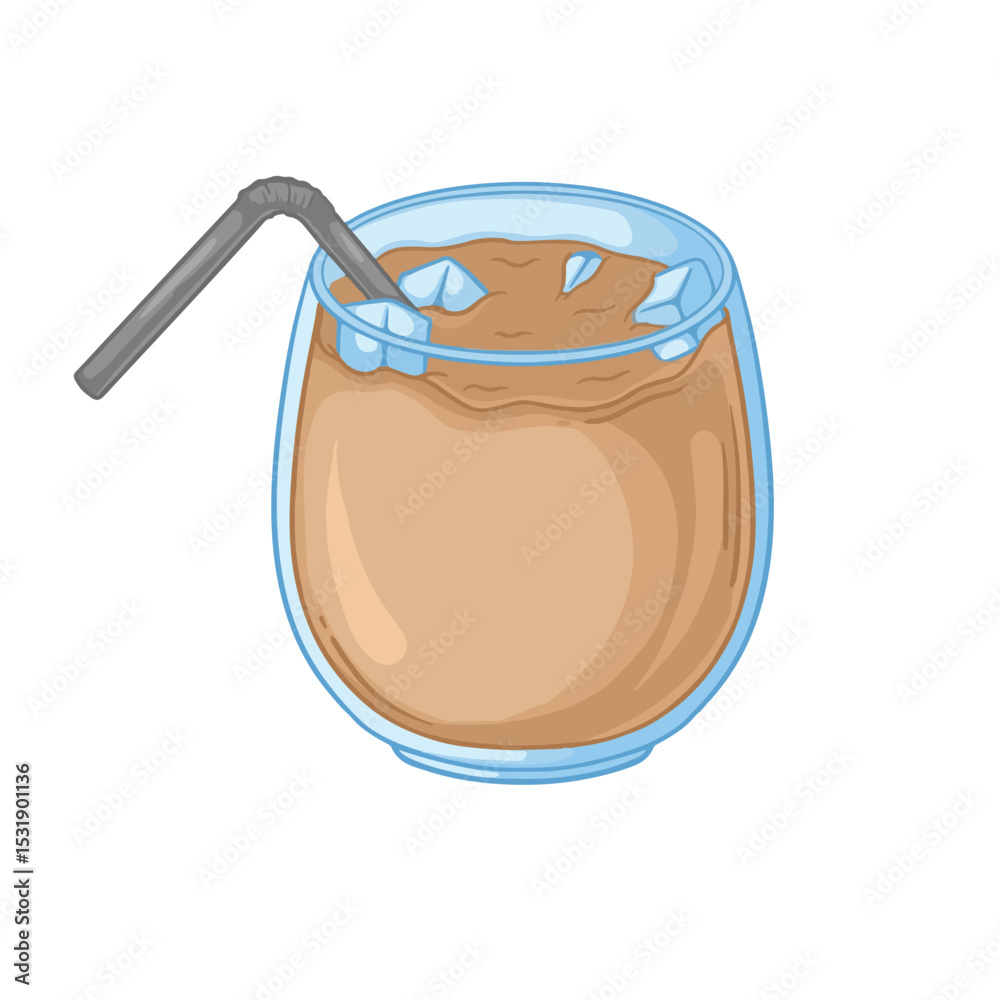 Cocoa drink in a glass with a straw. Vector illustration