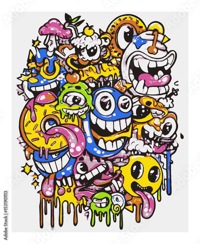 Colorful Abstract Vector Art with Whimsical Characters and Expressions