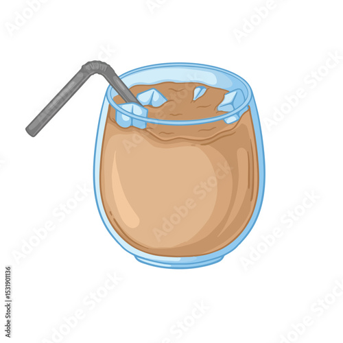 Cocoa drink in a glass with a straw. Vector illustration
