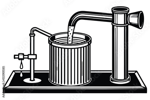 Vintage Distillery Equipment Brewing Process Illustration