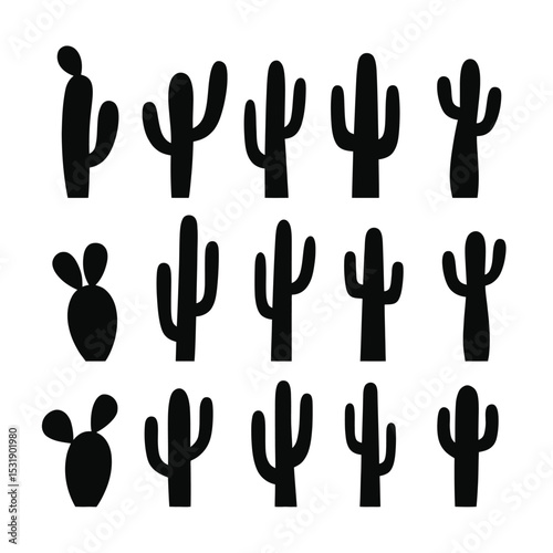 Cactus silhouettes collection desert plants set