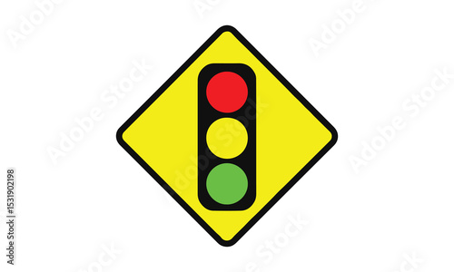 Traffic Signal Warning Sign Icon – Yellow Diamond Road Symbol with Red Yellow Green Light