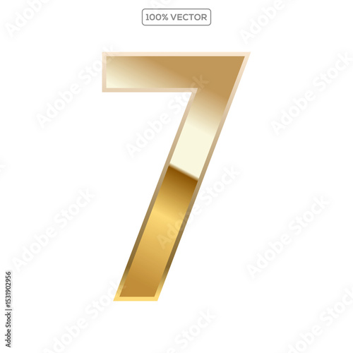 Gold 3d numbers 7 with endings made of golden isolated on transparent background. Vector elements template