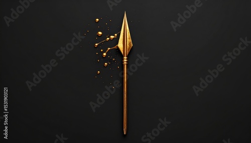 Elegant Golden Spear Dripping Ink on Dark Background with Text Space