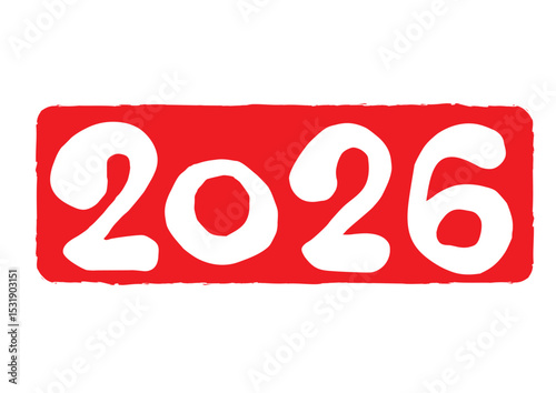 2026年の赤い西暦スタンプ 横