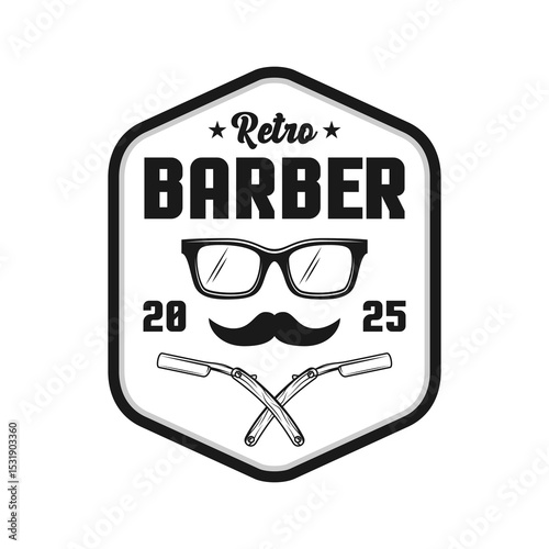 Barbershop haircuts logo emblem vector design black and white