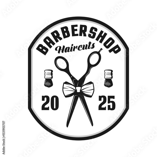 Barbershop haircuts logo emblem vector design black and white