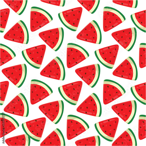 Seamless pattern with watermelon slices on a white background.