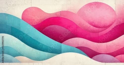 Wallpaper Mural Abstract waves, pinks, blues blend. Textured background suggests stone or concrete. Minimalist design evokes calm, flowing motion. Torontodigital.ca