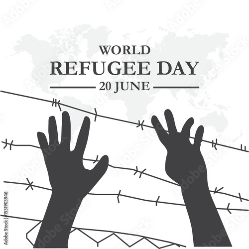 World Refugee day concept Vector Illustration. World refugee day campaign poster or awareness poster template. International Migrants Day concept. Refugee Day 20 june.