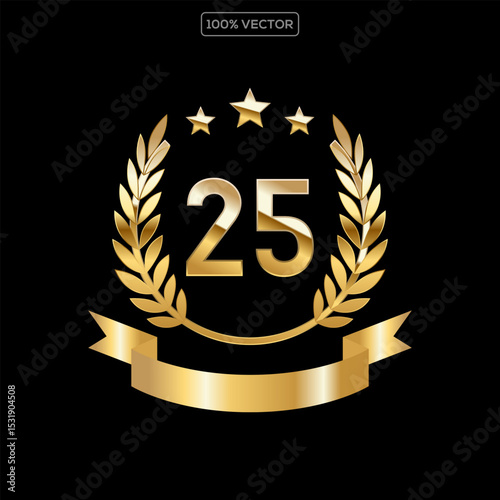 Anniversary gold award podium with glittering numbers set template. Celebration birthday or jubilee golden vector background.