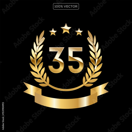 Anniversary gold award podium with glittering numbers set template. Celebration birthday or jubilee golden vector background.