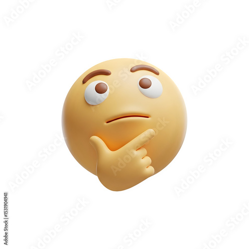 3D Thinking Face Emoji Icon - Pondering & Contemplating Emoticon, Questioning Symbol, Isolated on Transparent Background PNG